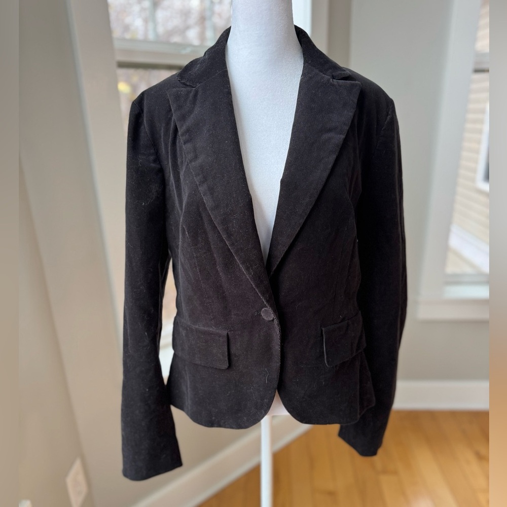 LOFT Black Micro Corduroy Fitted Blazer Jacket Coat Size 8